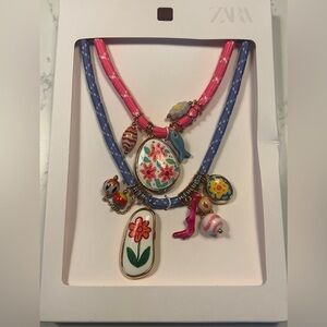 Zara Pack of Two Cord Charm Necklaces colorful, braided rope chains whimsical